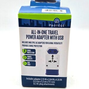 USB Adapter BRAND NEW Protege All-In-One Travel Power Adapter With USB